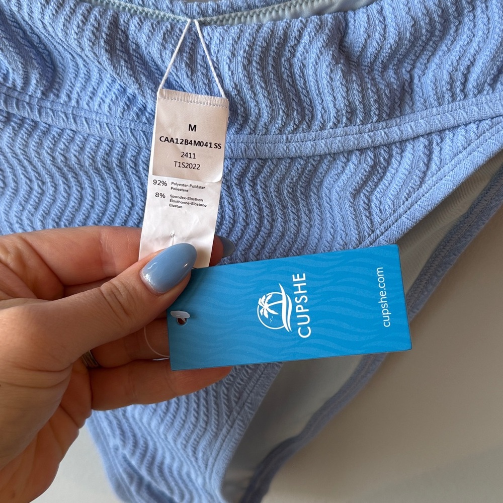 Cupshe Blue High Waist Textured Bikini Bottom NWT - Picture 2 of 5